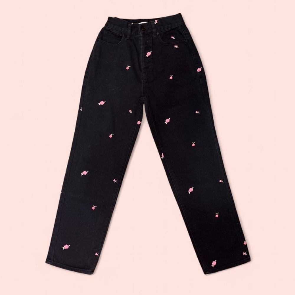 PacSun Black Floral High Rise Straight Jeans